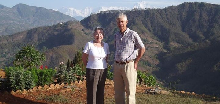 Right Honourable Lord Roger and Lady Pat Swinfen MBE, relaxing at Swinfen House on their last visit to Char Bhanjyang, Khalte, Parbat