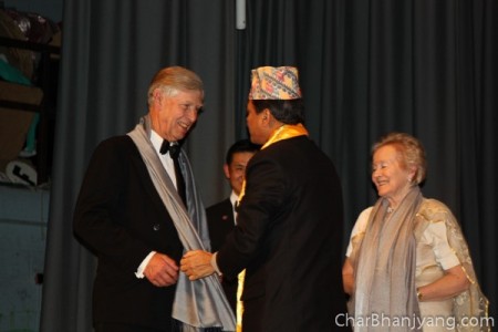 Rt. Honourable Lord Roger Swinfen and Lady Pat Swinfen MBE (Swinfen Charitable Trust UK) are honoured by His Excellency the Ambassador of Nepal