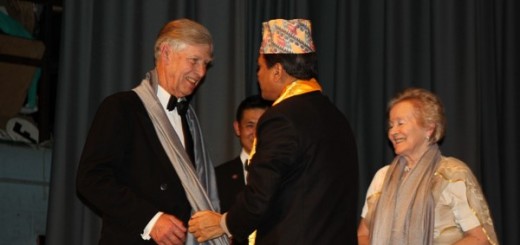 Rt. Honourable Lord Roger Swinfen and Lady Pat Swinfen MBE (Swinfen Charitable Trust UK) are honoured by His Excellency the Ambassador of Nepal