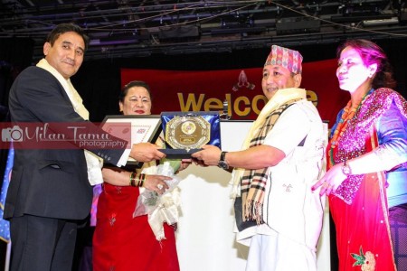 Tamu Dhee UK presented Tamudhee award "Adarsha Tamu 2015" to Chairman of CBTSUK Hon Lt. Chandra B Gurung.