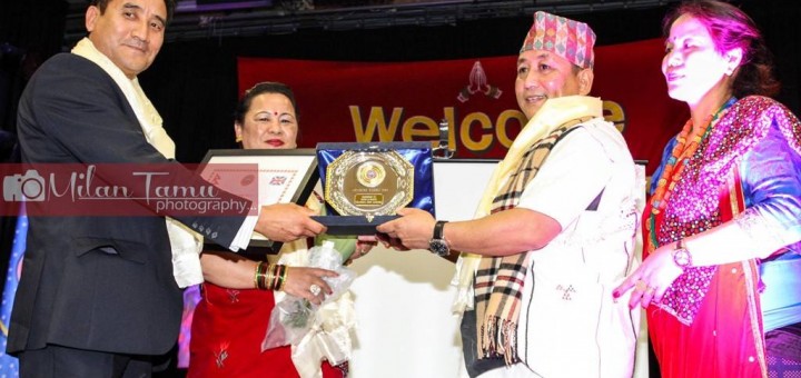 Tamu Dhee UK presented Tamudhee award "Adarsha Tamu 2015" to Chairman of CBTSUK Hon Lt. Chandra B Gurung.